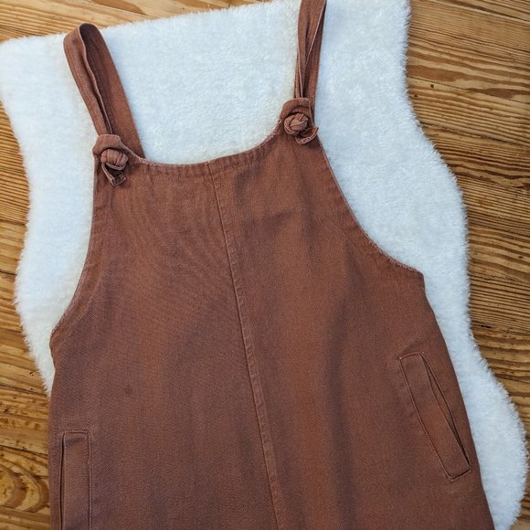 Petal Roz Cropped Relaxed Fit Overalls in Warm Tan - Picture 3 of 9